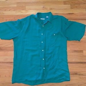 Vintage Burma Bibas turquoise seersucker silk shir